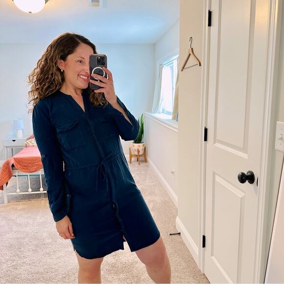 NWT beachlunchlounge Blue Long Sleeve Mini Dress Small - Picture 1 of 11